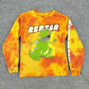 Rugrats Shirt Men's Small Orange Reptar Nickelodeon Tie Dye Graphic Long Sleeve
